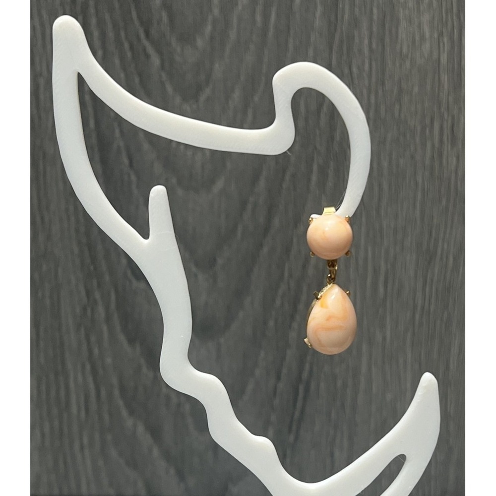 Vintage TRIFARI Peach Pink White Swirl Clip On Dangle Earrings Gold Tone